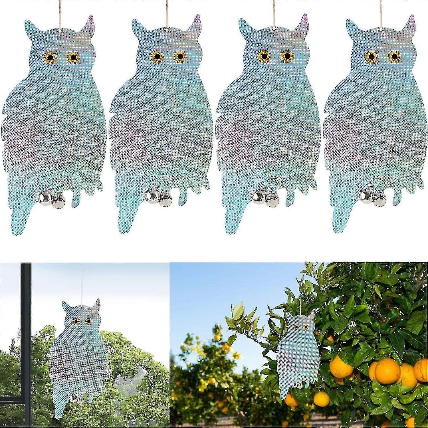 Owl Reflective Bird Repellent,4pack Owl Shaped Pigeon Repeller,luminous Reflective,pigeon Repeller With Bird Repellent Bell