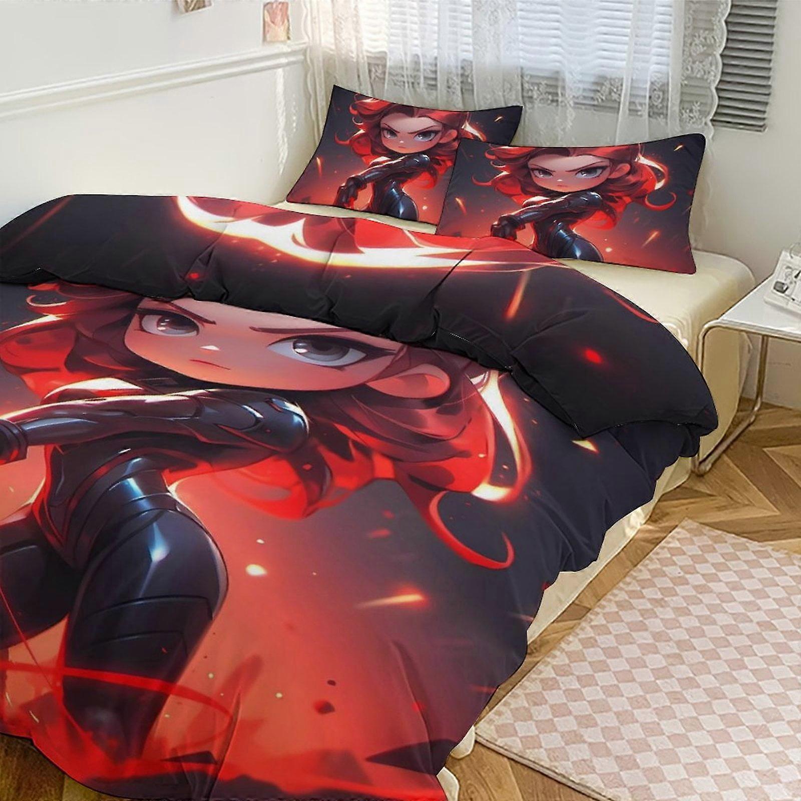 v5642 어벤져스 코믹 디자인 3피스 침구 세트 - 이불 커버와 베개 커버 포함 - 캡틴 아메리카, 헐크, 그리고 토이가 그려진 침구