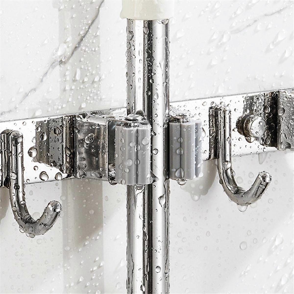 Stainless Steel Wall Mount Bracket 5 Racks and 4 Hooks Broom Organizer Tool Rack for Home Kitchen G