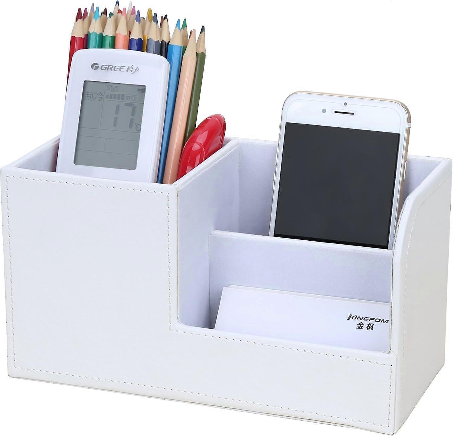 Multifunctional Desktop Storage Box 3 Compartment Pen Holder (White)