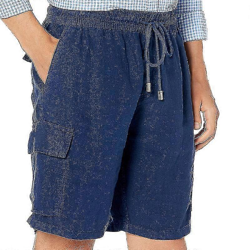 Men Elastic Cotton Linen Casual Shorts Drawstring Solid Pants