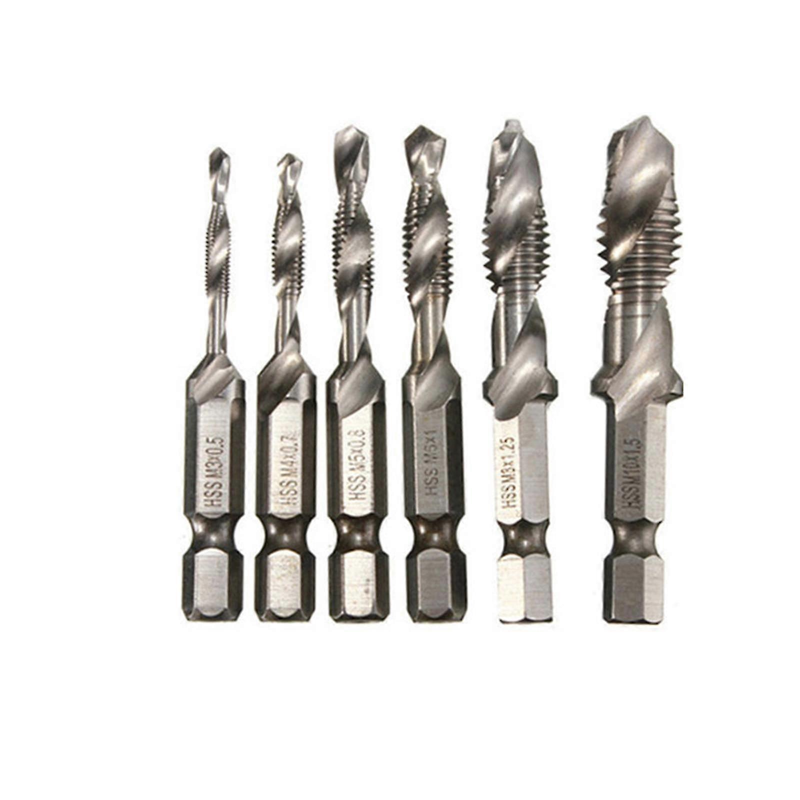 Thread Bits Kit 6 Pack High Speed Steel Combination Drill Tap Bit Set Hex Shank Thread Drill