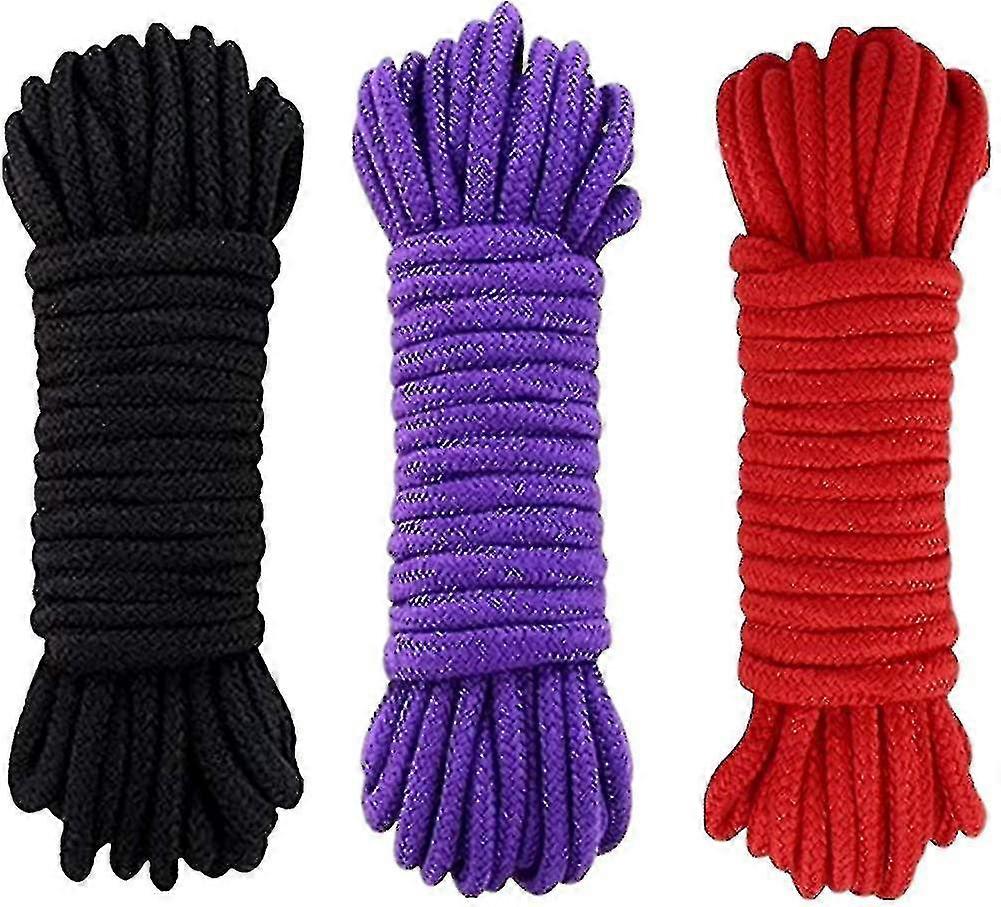 2er Pack weiches Baumwollseil - 10m/8mm dicker Baumwollfaden (schwarz + rot + lila)