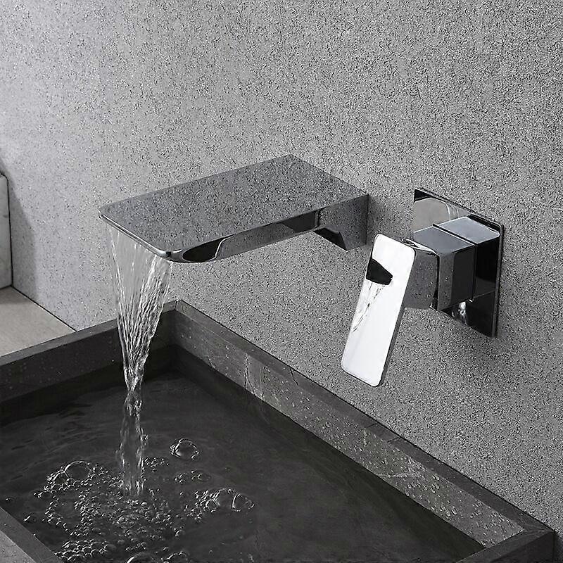 Mitigeur de lavabo encastré mitigeur mural noir robinet cascade mitigeur mural 2 trous laiton argent