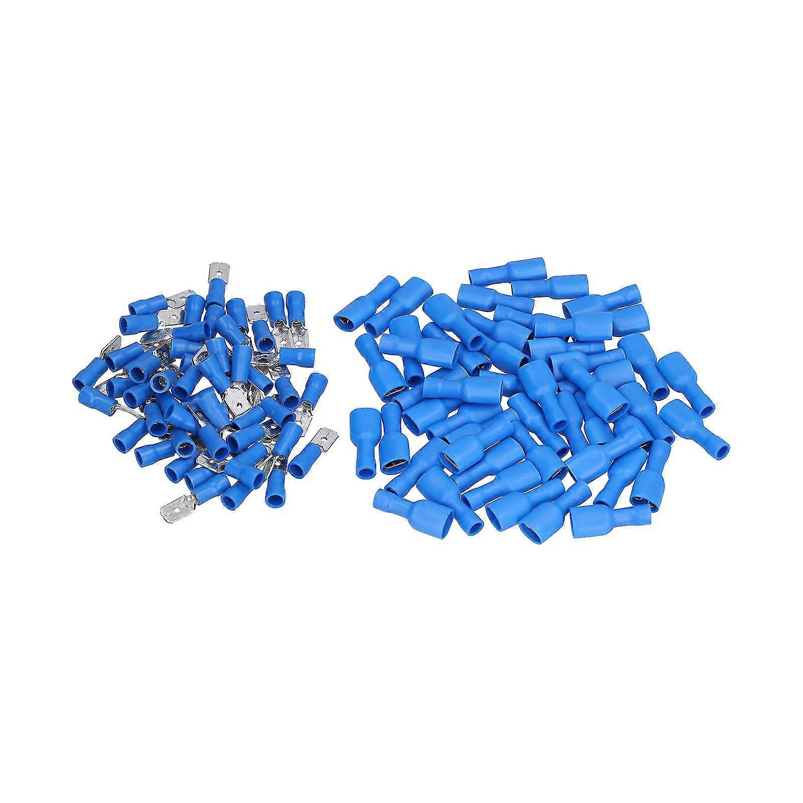 100Pcs Blue Spade Connector Set, Male Female Insulated Terminal, 16-14 AWG Accessory Kit
