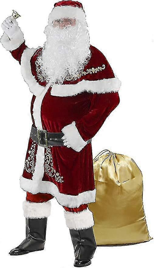 男性のためのサンタクロースコスチューム12pcsクリスマスセットデラックスベルベット大人サンタスーツ