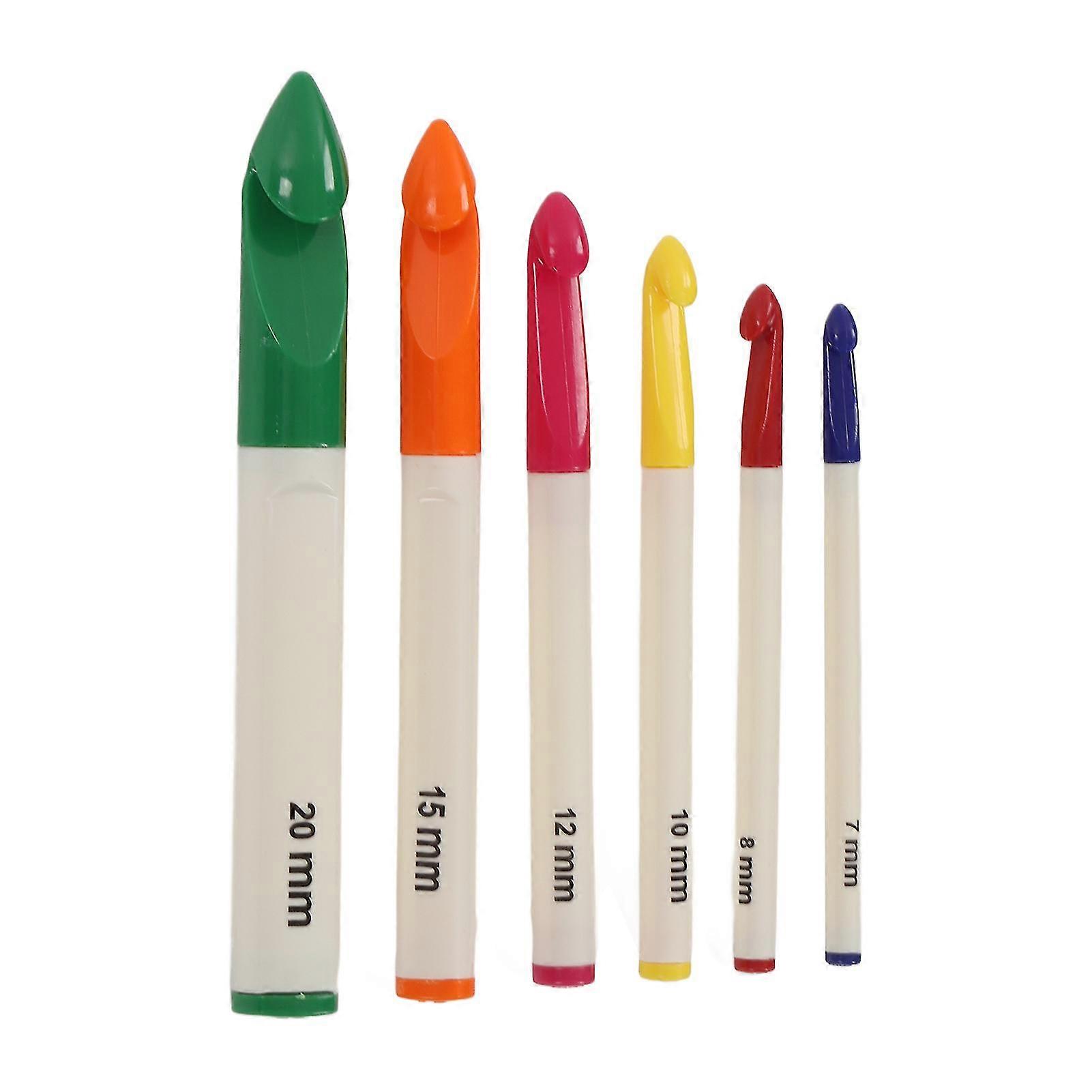 6pcs Ergonomic Handle Crochet Hooks Kit - Plastic Crochet Needles in Different Colors, Recognizable Sizes for Weaving Blankets
