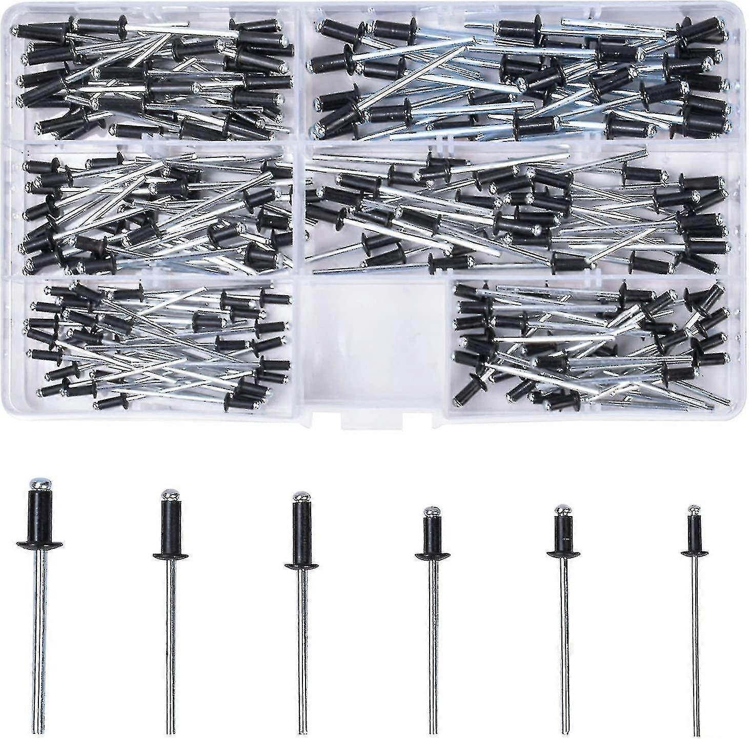Blind Rivets, 180pcs Aluminum Blind Rivets, Black Rivet Assortment, Open Dome Head Blind Rivets, Sta