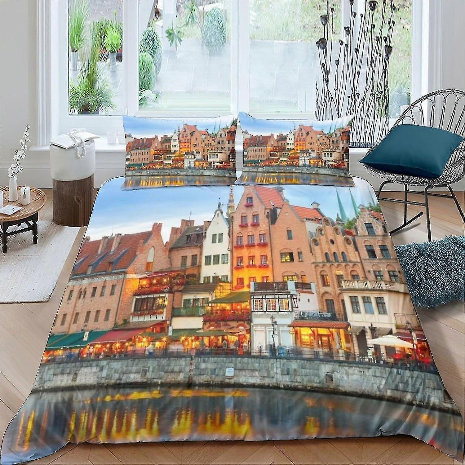 o2949 Bed Sheets Augsburg3D Bedding Print Set Pieces Soft Microfiber Duvet Cover with Pillowcases with Zipper Closure for Kids Teens Adults Augsburg C
