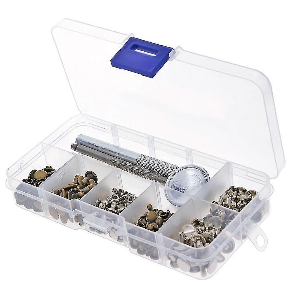 120 Sets Leather Rivets With Fixing Tool Kit Double Cap Rivet Metal Studs