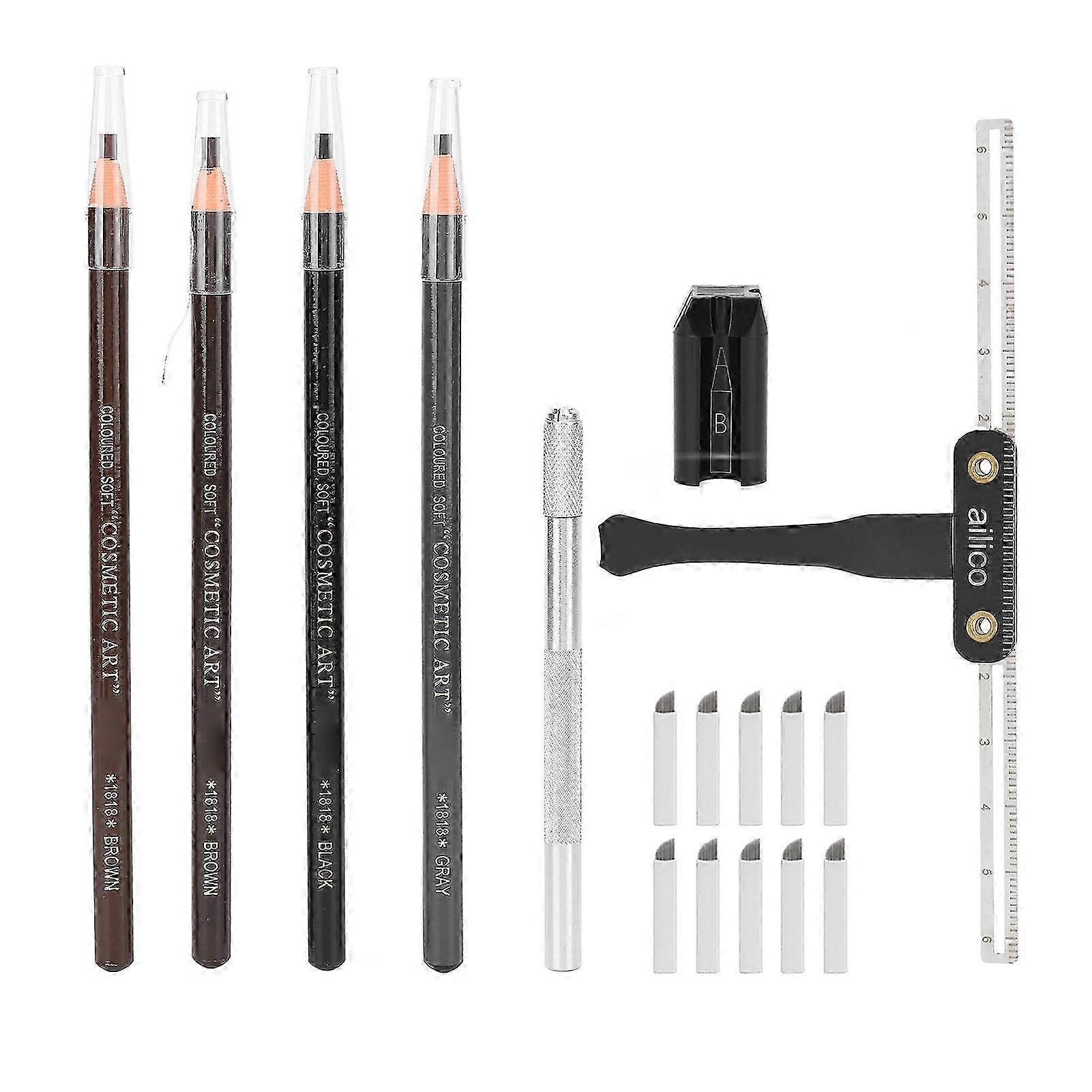 Microblading Practice Kit with Eyebrow Pencil Sharpener and Positioning Ruler for Perfect Eyebrow Design