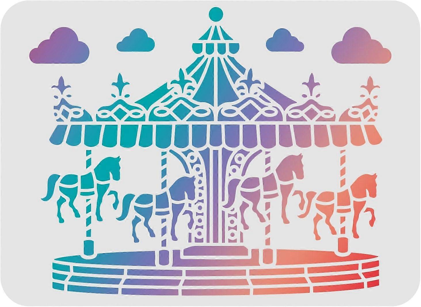 Carousel Horse Stencils 11.7x8.3 inch Plastic Carousel Stencil Drawing Painting Stencils Castle Clouds Pattern Reusable Cloud Stencils for Painting on
