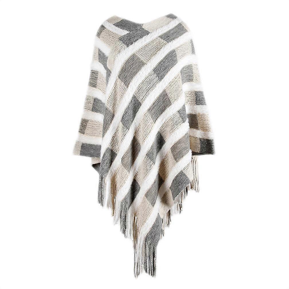 Autumn Winter Pullover Shawl Knitting Poncho with Tassel for Lady