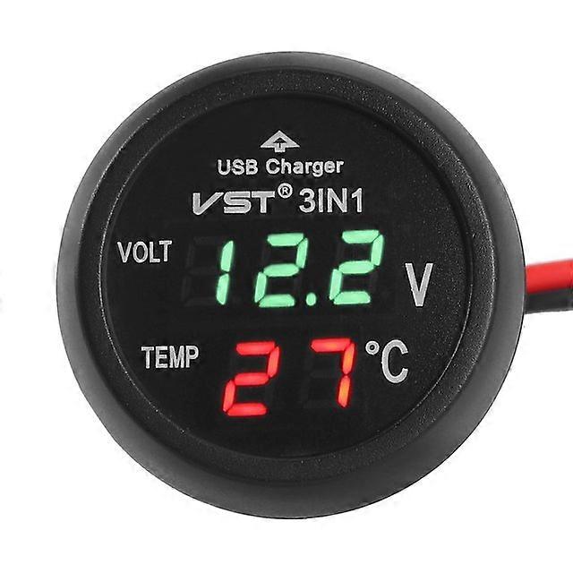 3 I1 12 / 24V Bil Digital Termometer Universal Volt Meter Auto LED Digital Dubbel Display Voltmeter Mätare Termometer USB-laddare