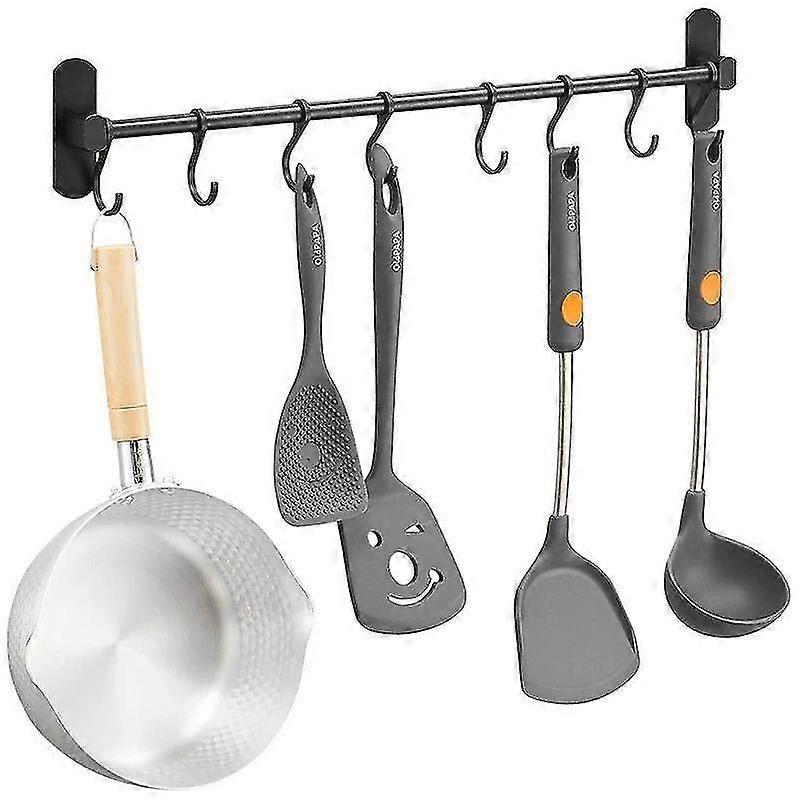 Black 10 Hooks Simple Kitchen Hook Punch Free Cutlery Rack Tool Rack Black Movable Hook Kitchen