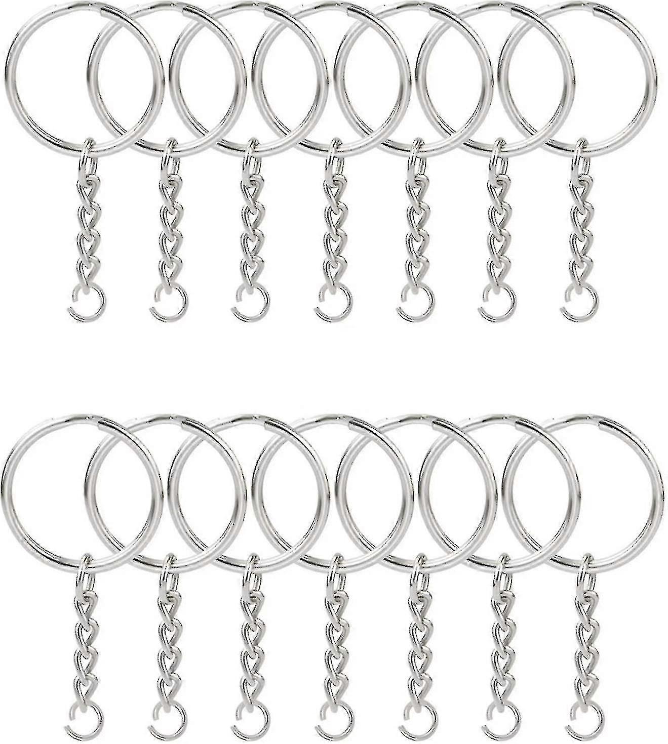 100pcs Split Key Ring With Chain 1 Inch, Split Key Ring With Chain Silver Color Metal Split Key Chain Ring Parts With Open Jump Ring And Connector