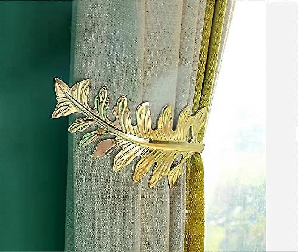 2pcs Retro Decorative Curtain Holdback, Large Vintage Leaf Design Curtain Tieback Hooks, Golden