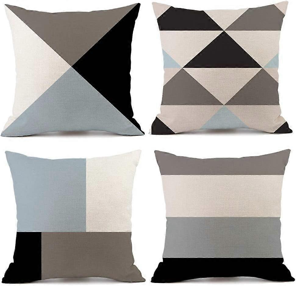 Set of 4 Colorful Geometric Pillowcases Linen Pillowcases