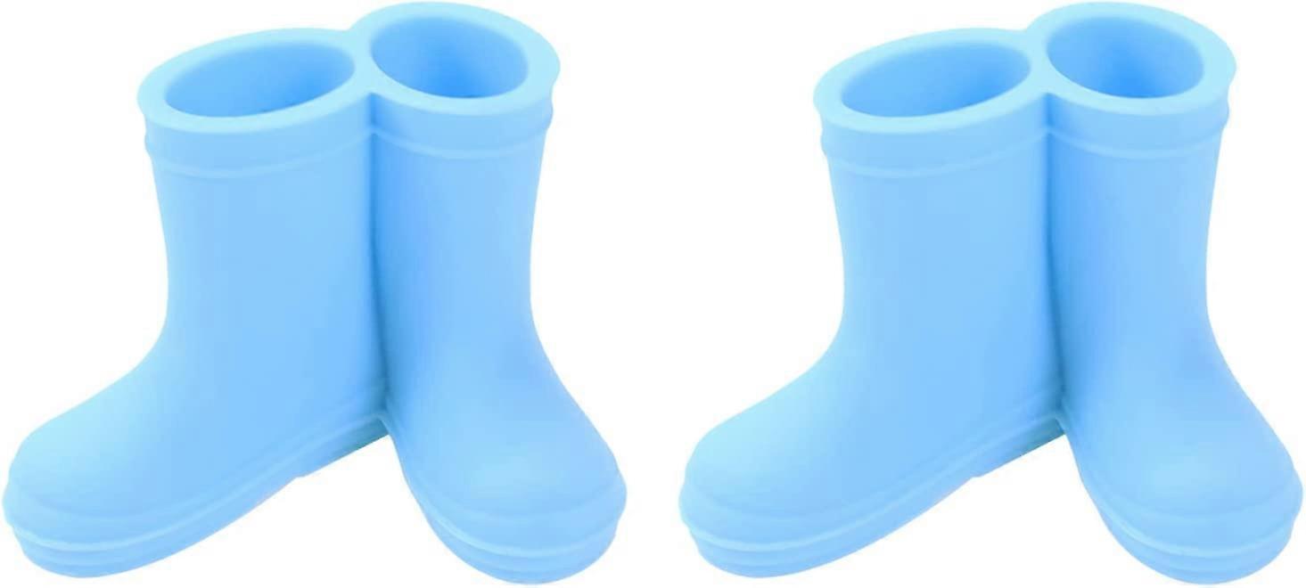 2Pcs Toothbrush Holder Silicone Blue Rain Boots Holder