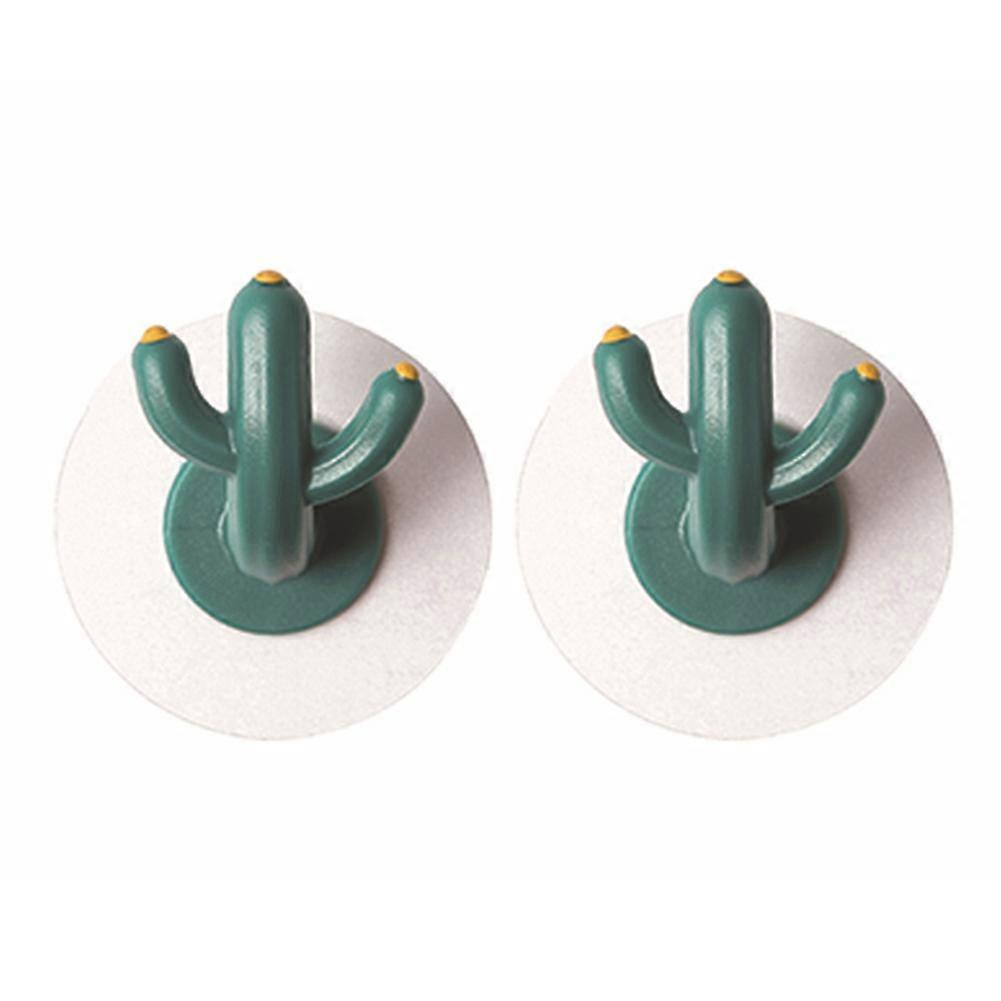 2Pcs Cactus Shape Clothes Hanger Adhesive Kitchen Wall Door Key Holder Hook