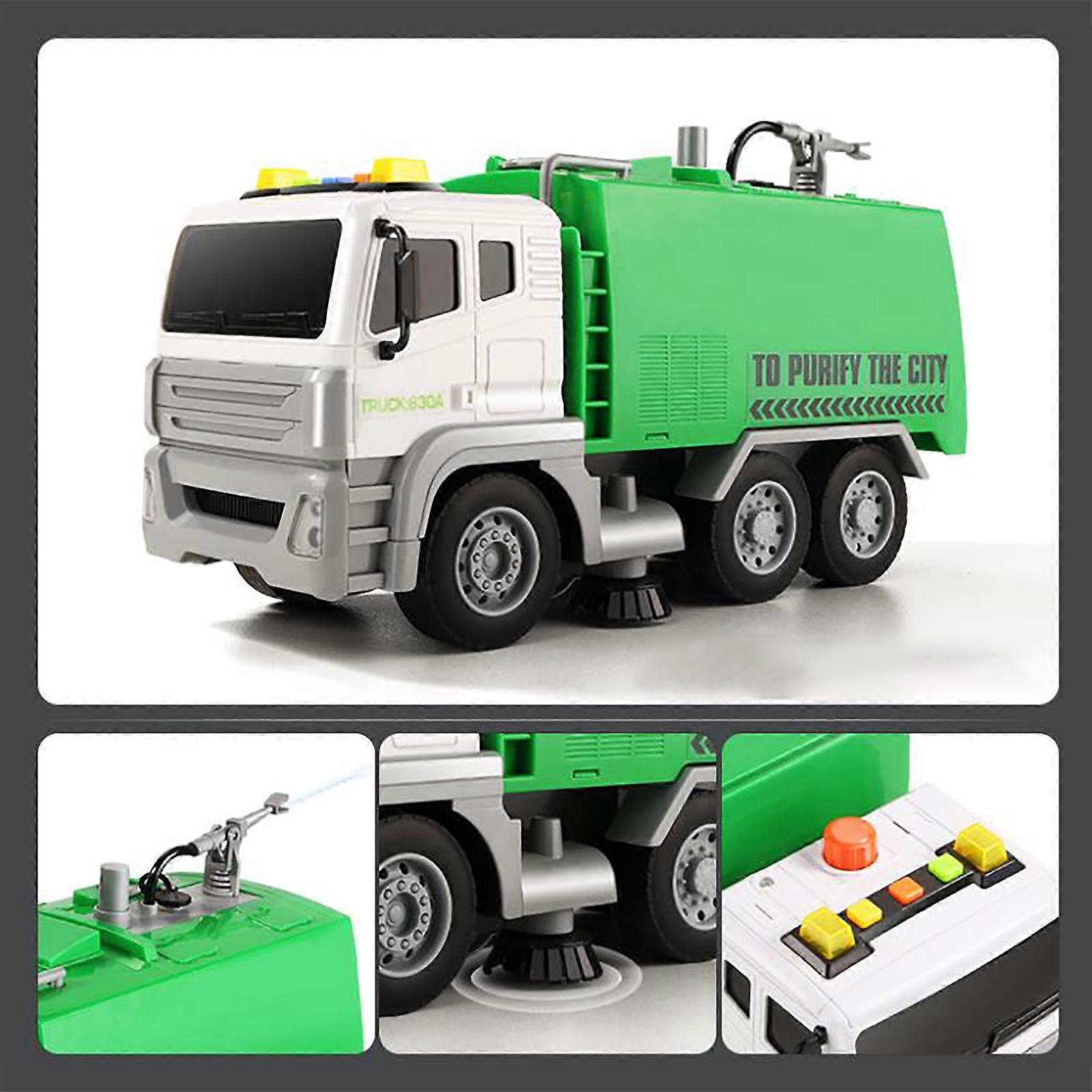 Garbage Truck Toy with Lights and Sounds, Rubbish Lorry Truck, Friction Powered Vehicles Educational Toys Gifts