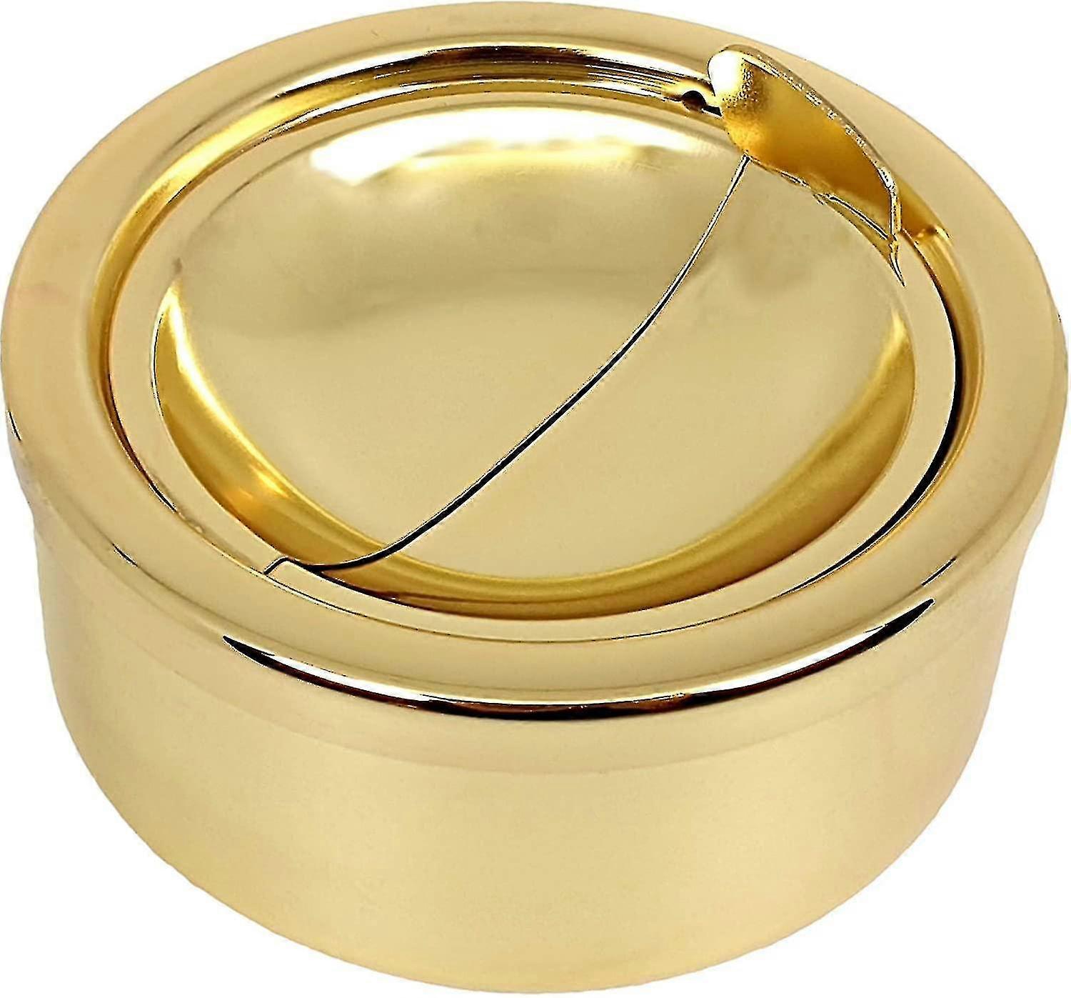 Grooved Gold Smokeless Metal Ashtray With A Lid,windproof Ashtrays