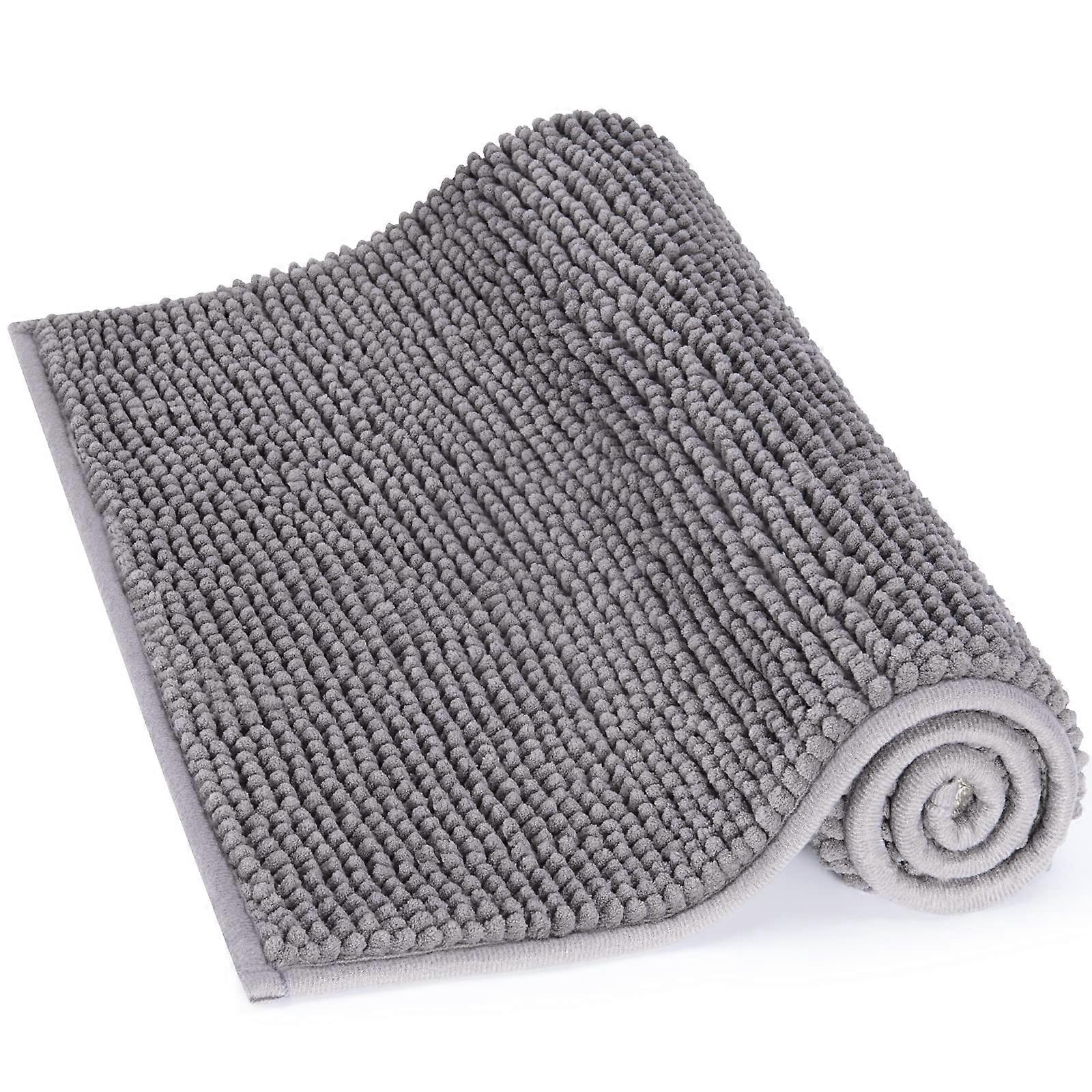Absorbent Bath Mat 80cm x 50cm Chenille Microfiber Bathroom Shower Mat Grey