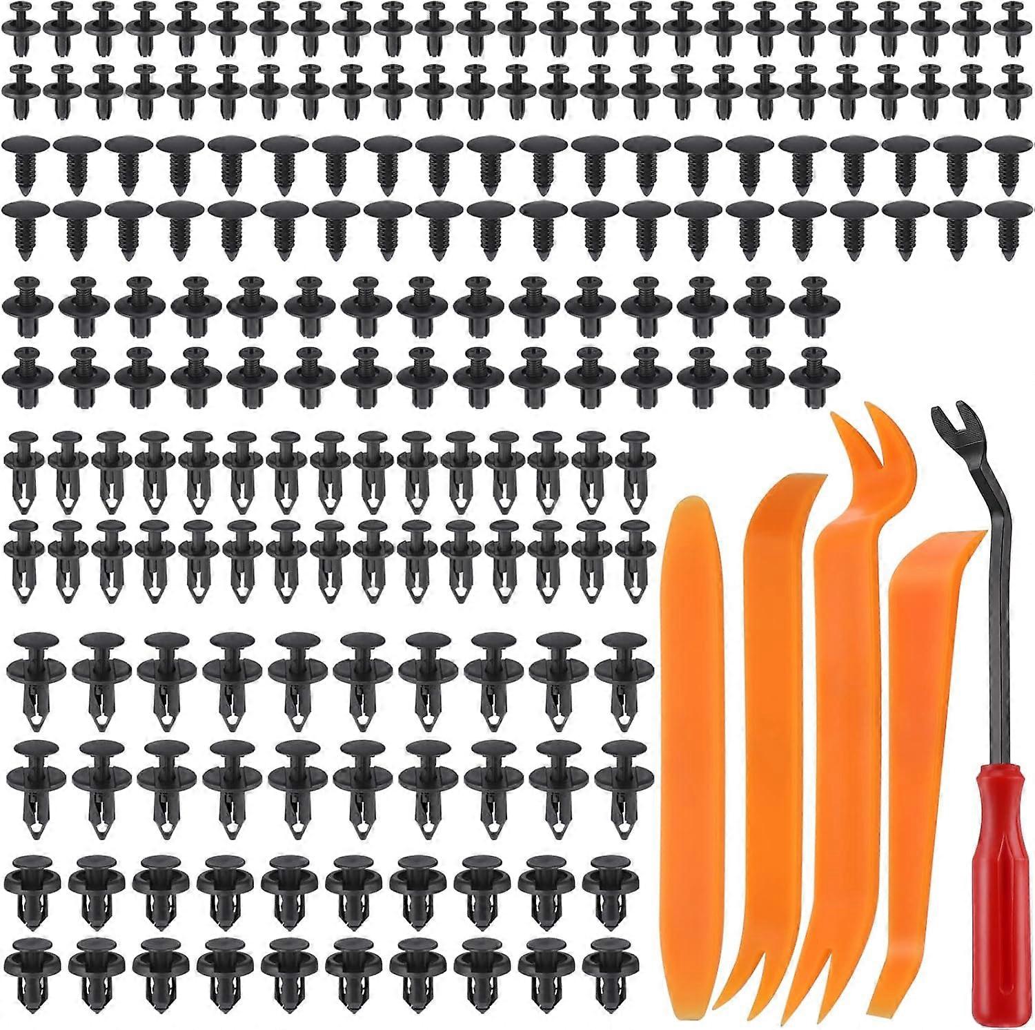 190 قطعة من مشابك تقليم السيارة و 5 عبوات أدوات إزالة القطع ، أداة تقليم مقاطع بلاستيكية لإصلاح السيارات الداخلية
