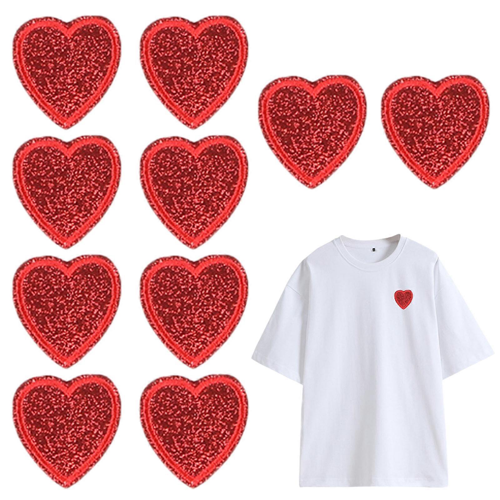 Stickers -10pcs Heart Embroidery Patch - Red