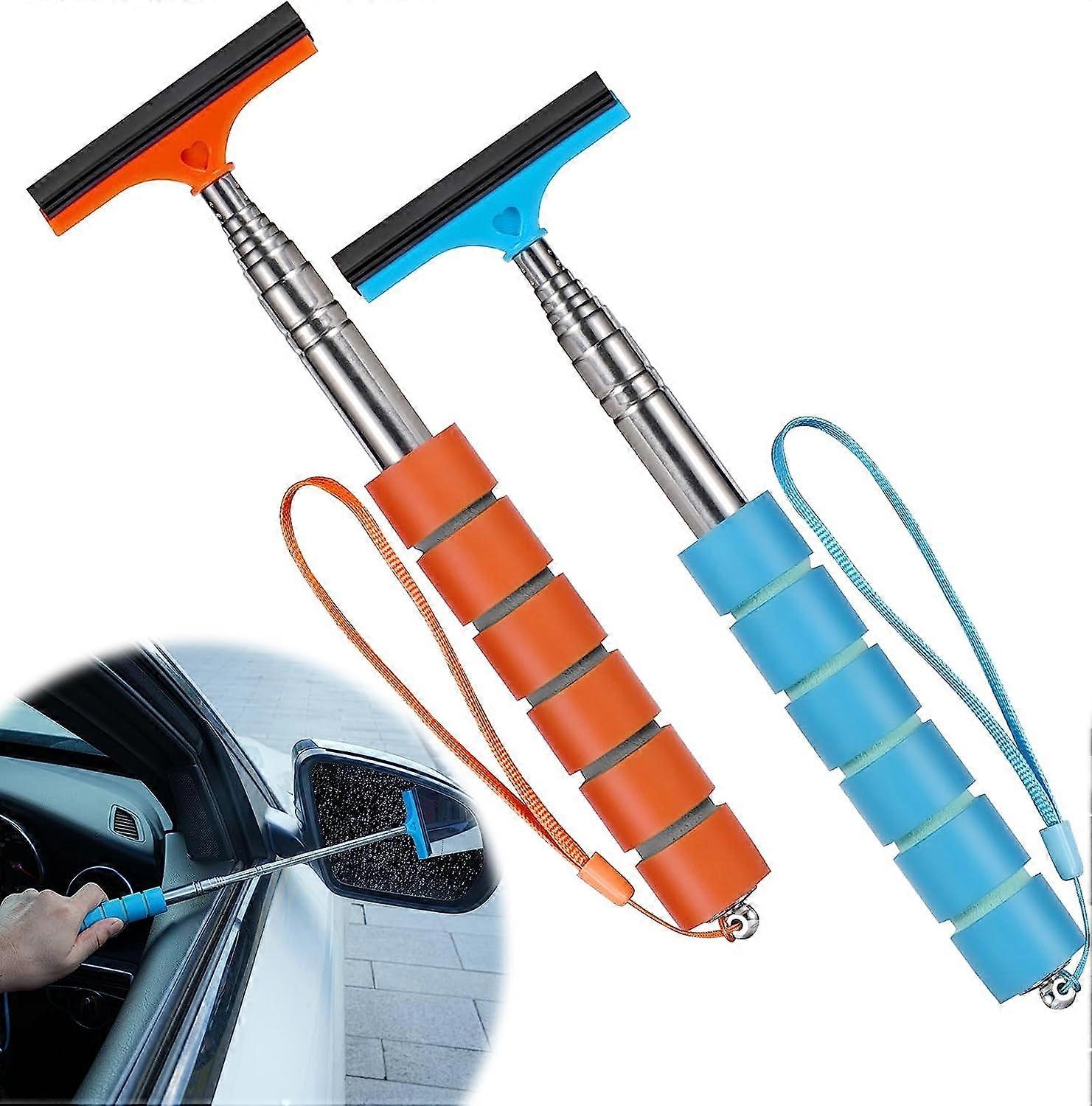 2pcs Car Rearview Mirror Wipers Retractable Mirror Squeegee Wipers Portable Mirror Cleaning Tools