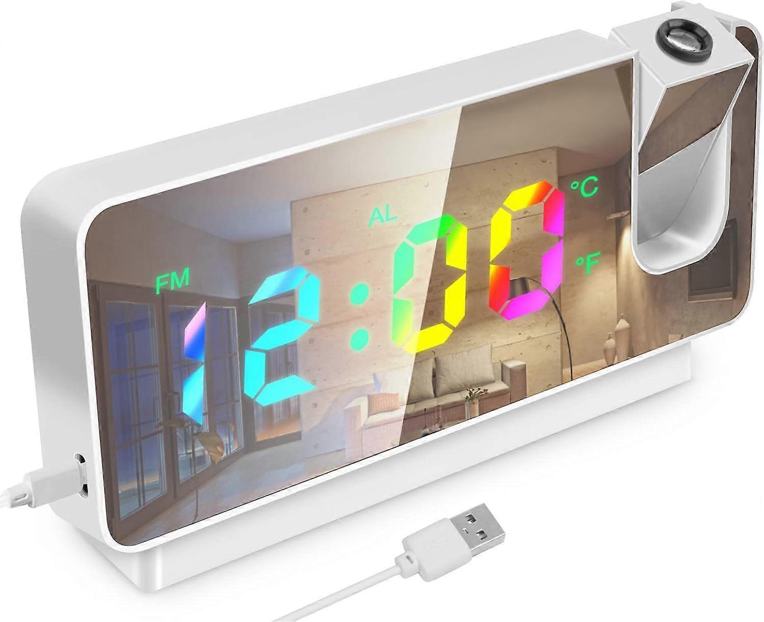 Ceiling Projector Alarm Clock, 180 Rotating Digital Alarm Clock, 7.8inch Mirror USB Alarm Clocks with Temperature, Date Calendar Display, Table Clock