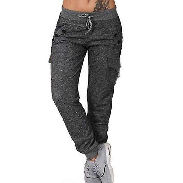 Fashion women's high waist drawstring solid color trousers gray