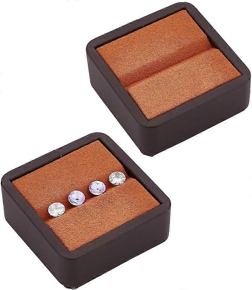 2 Pack Gemstone Display Box PU Leather Diamond Display Case Chocolate Jewelry Holder with Groove for Gems Coins Diamond Gift Display 2.5x2.5x1inch
