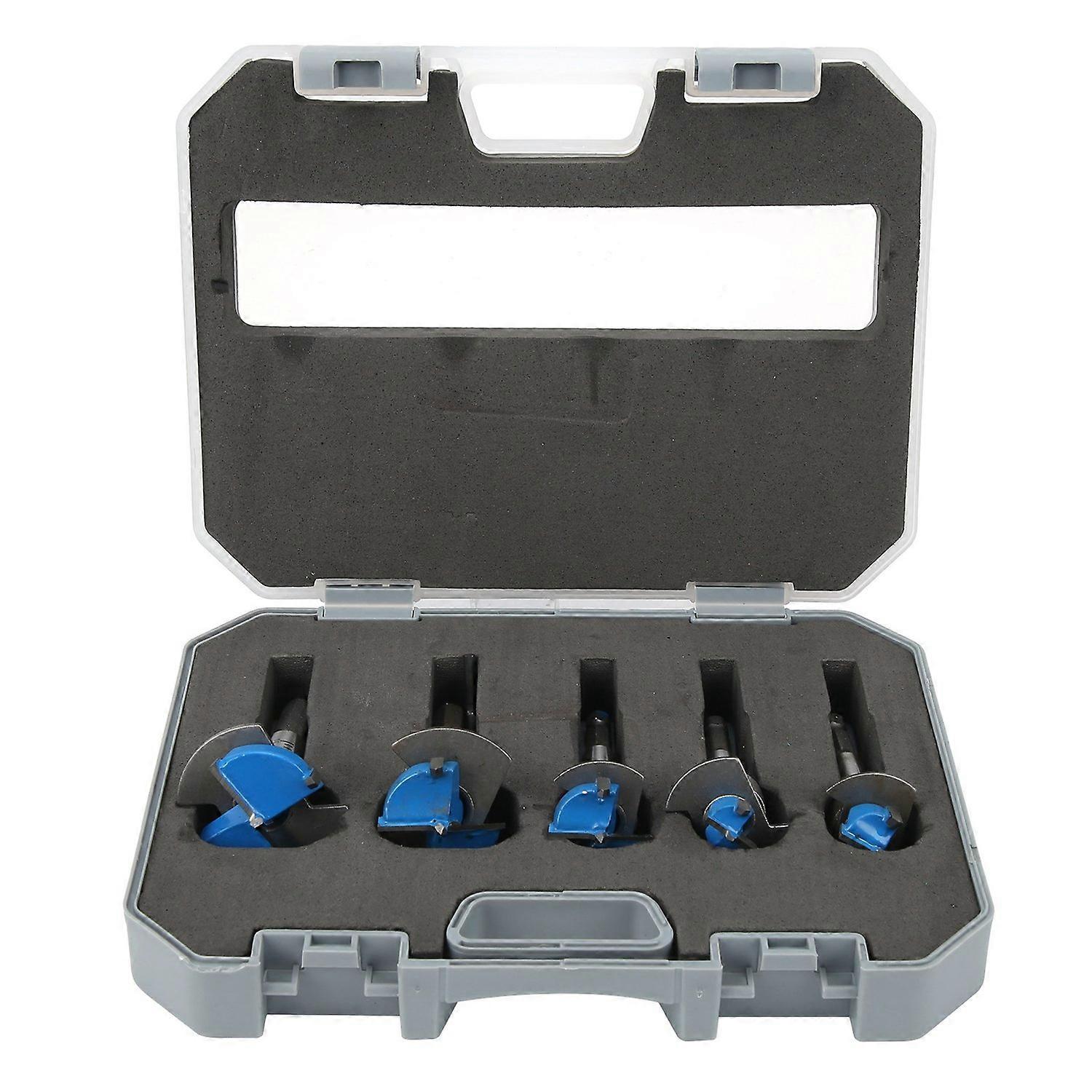 5Pcs Woodworking Hole Opener Set Blue Carbide Adjustable Hinge Drill Bits 15-35mm