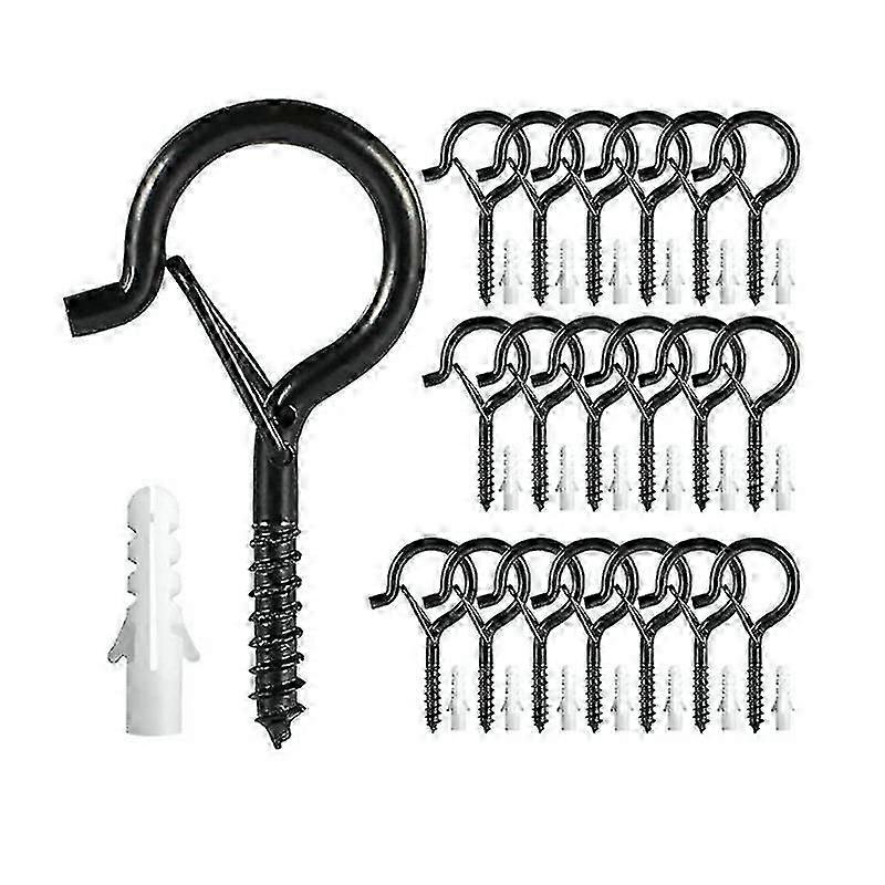 Screw In Hooks, Wall Mount Ceiling Hooks, Outdoor Black Hooks For Hanging, Safety Buckle Design, Used For Hanging Plant Wind Chimes String Light