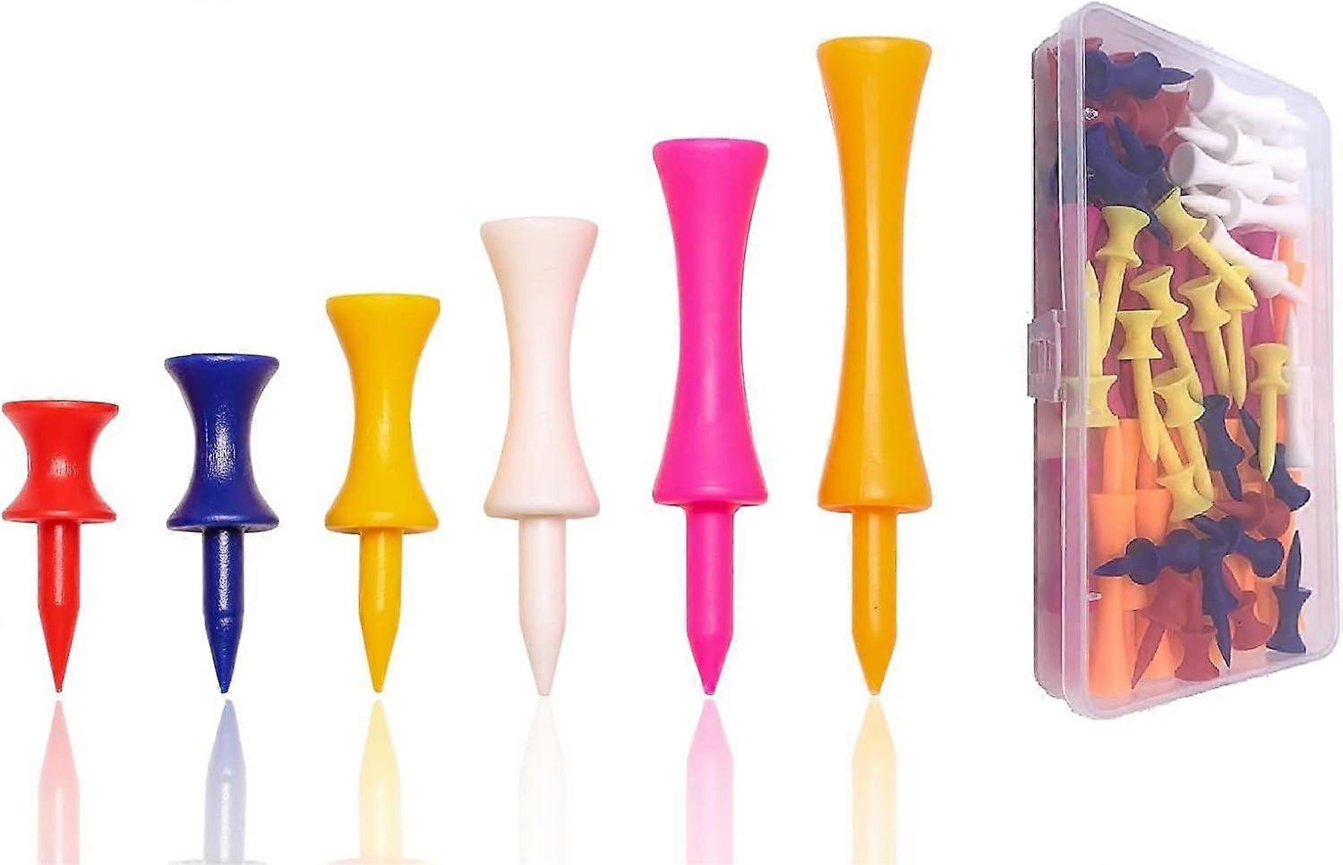 60-pack Plastic Golf Tees with storage box - various sizes and colors