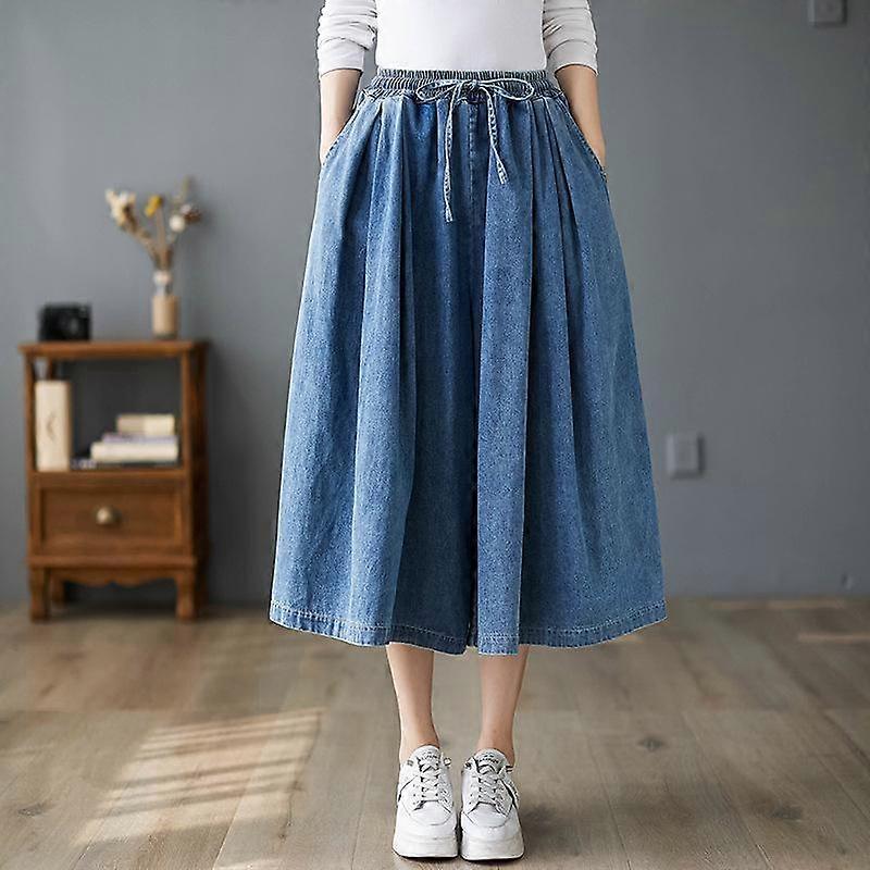 Løs Stor Størrelse Brede Ben Bukser Nederdel Elastisk Talje Halv Krops Bukser Beskårne Bukser Afslappet Mode Denim Store Fødder Bukser