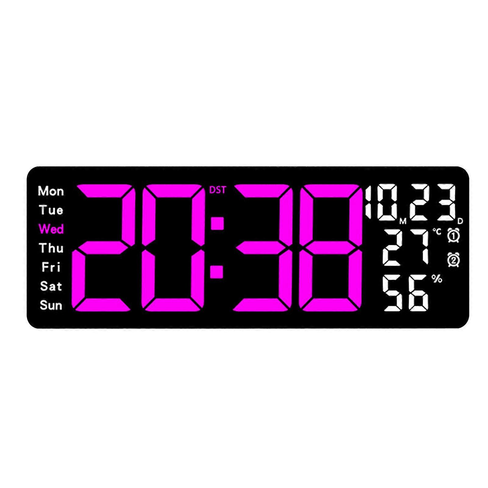 Large 17.3Inch LED Wall Clock with Remote Control Auto Brightness Temperature Date Display for Living Room or Office rose red