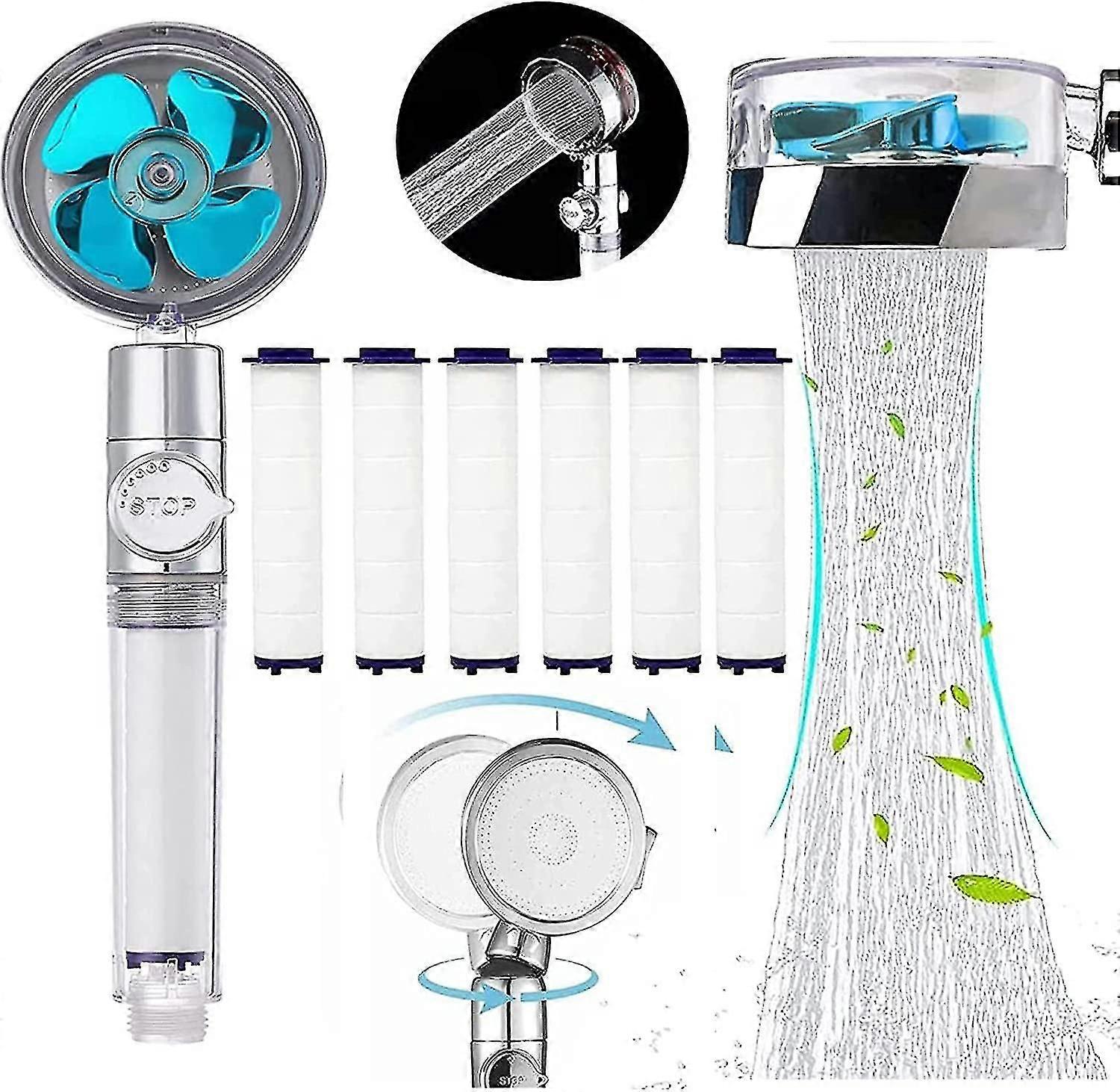Handbrause, wassersparender Anti-Kalk-Duschkopf, dreistufiges Filtersystem, 360 drehbare Hochdruck-Handbrause mit 6 Filtern