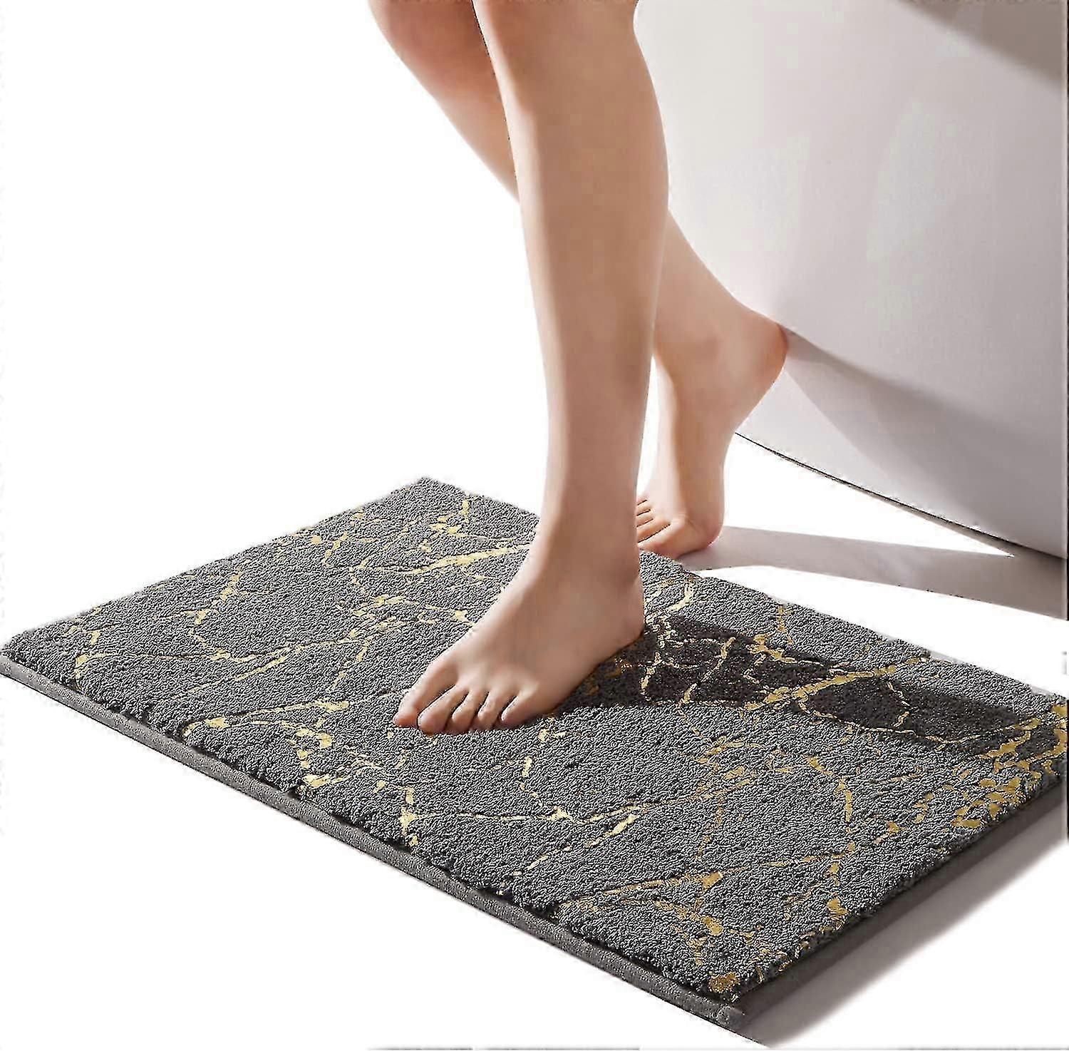 Bath Mat 40 x 60 cm Bathroom Mat Gold Stripes Marble Rug - white