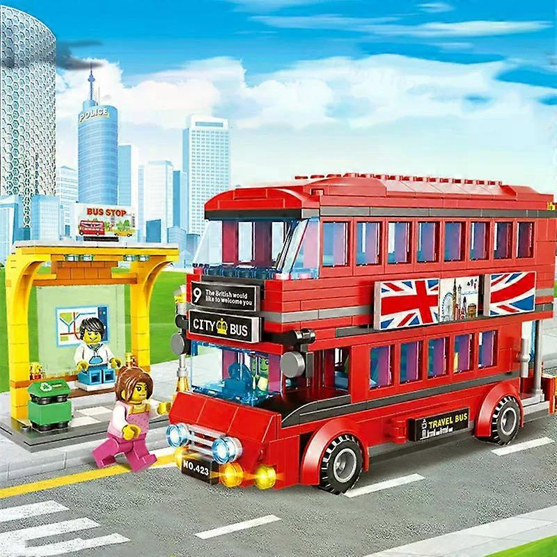 مجموعة كتل بناء محطة حافلات مدينة لندن ذات الطابقين حافلة السفر في لندن تعلم الأدوار هدية من الطوب الجذعية للبنين والبنات