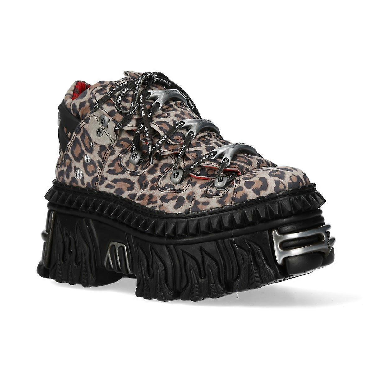 New Rock M-106WALL-C56 Leopard Print Leather Chunky Platform Metallic Gothic Ankle Boots