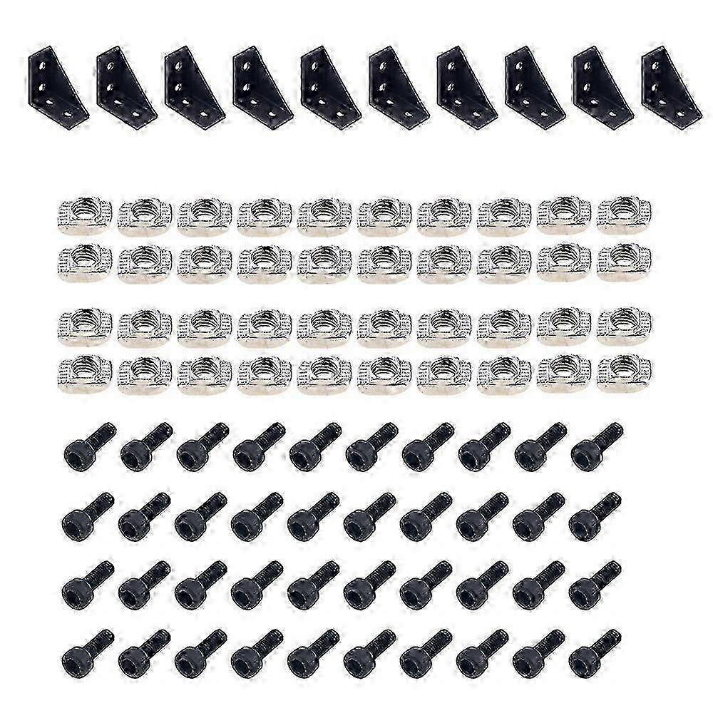 2040 Aluminum Profile Connector Set: 10pcs Corner Bracket + 40pcs 20 Series M4 T-slot Nuts + 40pcs M4x10mm Hexagon Socket Bolt