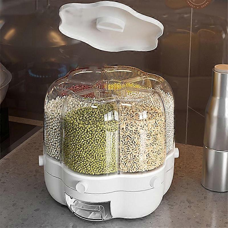 6 Grid Cereal Dispenser Rice Bucket Food Canisters Dry for Baking Pantry