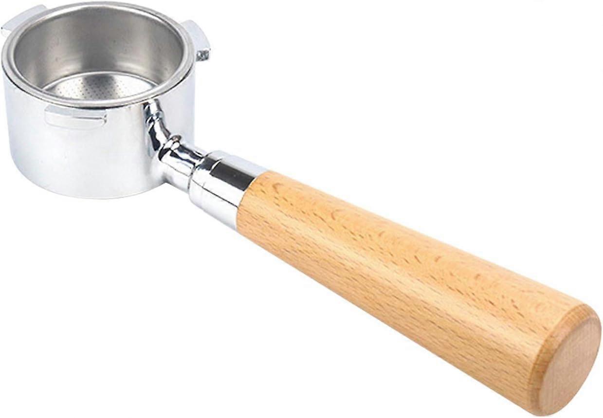 Stainless steel coffee bottomless filter rack with filter basket and wooden handle, reusable filter coffee extraction accessories