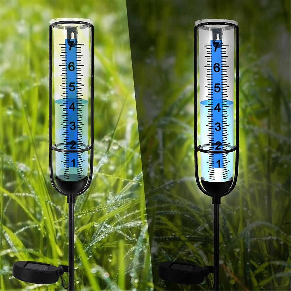 Pluviomètre de lampe solaire, pluviomètre de 7 pouces à l’extérieur, grands nombres clairs et outil de mesure de la pluie pour Gard