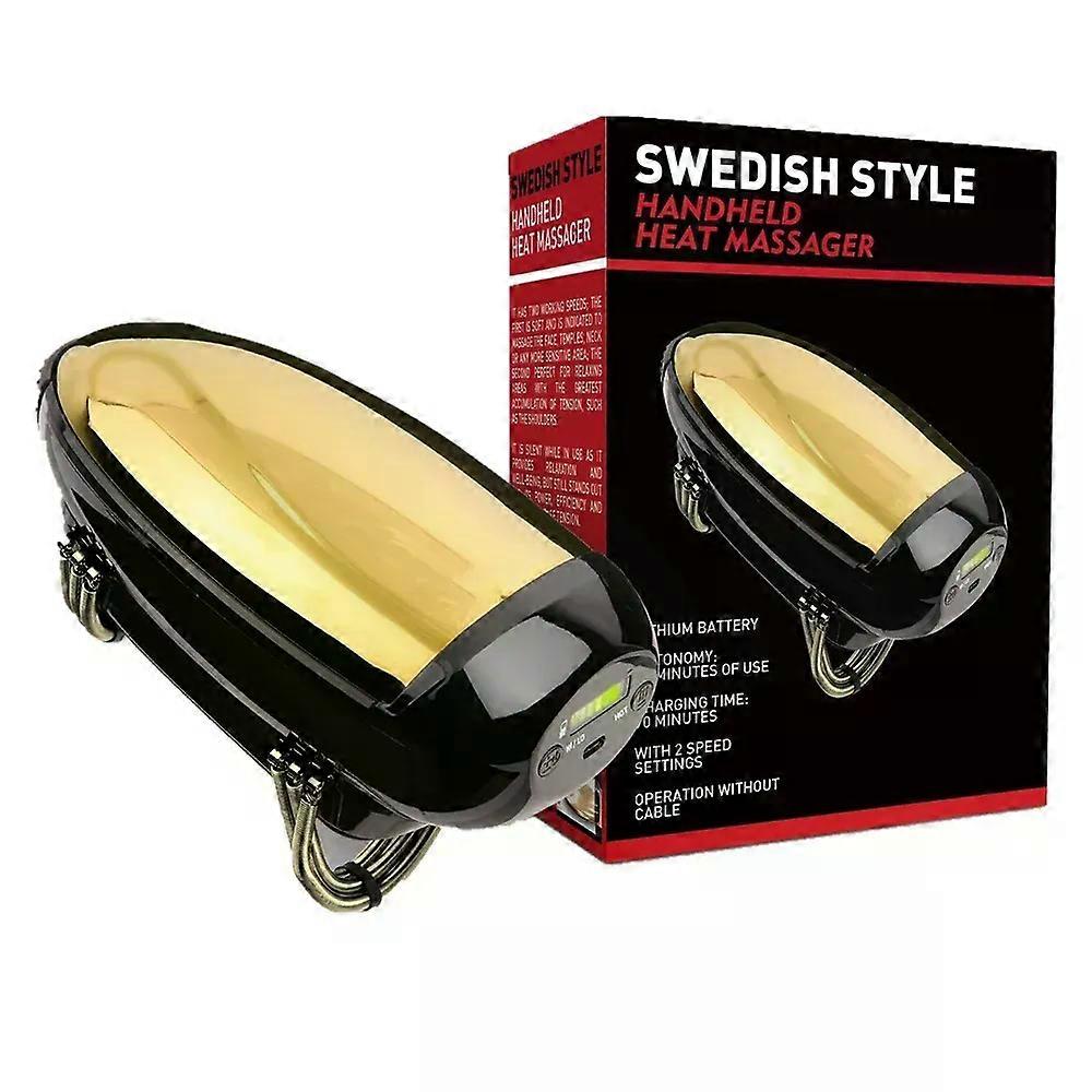 Men's Barberology Massager Professional Cordless Metal Handheld Heat Massager USB Charge Vibration Head Massage 2 Massage Nodes