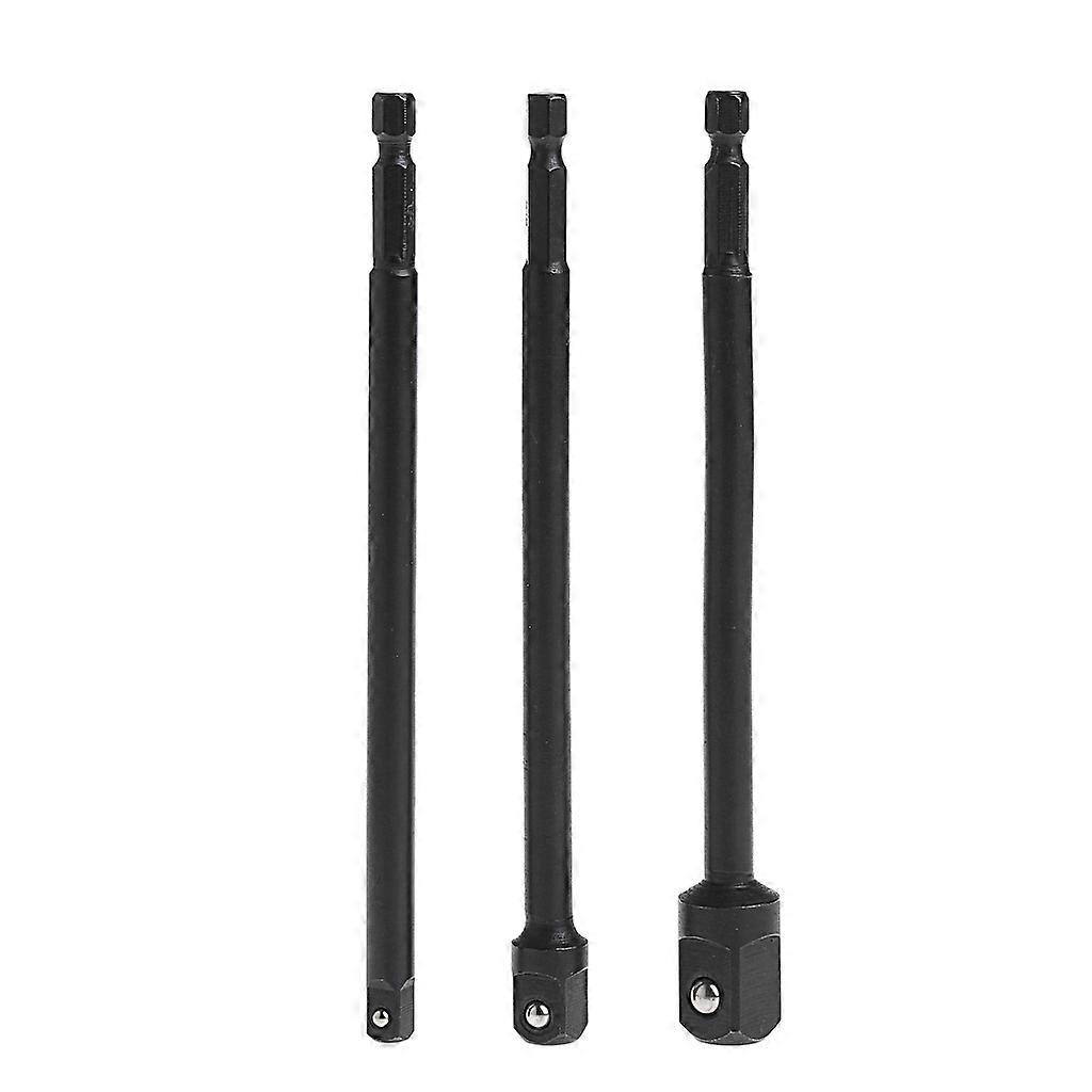 3 Pcs Socket Adapter Set Hex Shank To 1/4 3/8 1/2 Inch Impact Driver Drill Bits  Black