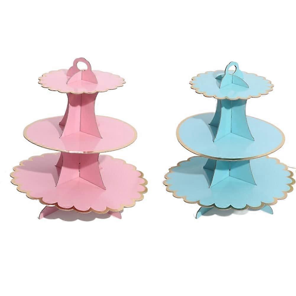 2 Set Round Cardboard Cupcake Stand for Bridal Shower, Tiered Display, 12 Cup Capacity, White Color