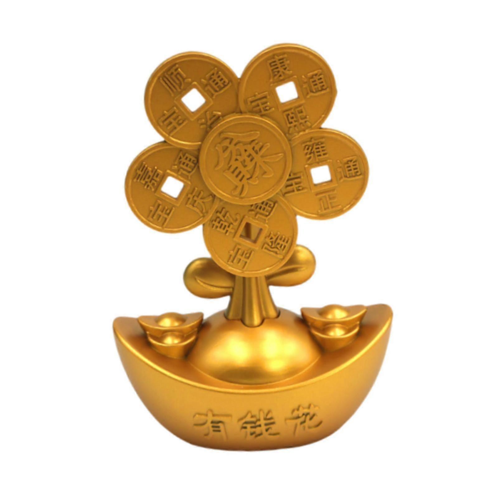 New Year Feng Shui Decorative Money Tree Bookshelf with Rotating Windmill Figurine